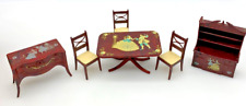 6 pc STENCILED Renwal dining room dollhouse furniture cabinets/table/chairs READ picture