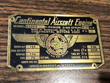 Original Brass Continental Aircraft Engine Data Plate C125-2 Minty picture