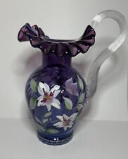 Vintage Fenton Mulberry Art Glass Pitcher Hand Painted picture
