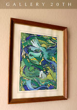 INCREDIBLE MID CENTURY ORIGINAL ABSTRACT PAINTING GREEN MANNER OF VAN GOGH ART picture