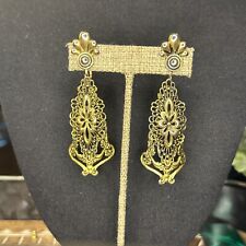 Stunning Long Vintage  -1930’s/40’s Filligree Style Screw back Earrings 3” picture