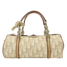 Auth Christian Dior Trotter PVC Leather Mini Boston Bag Beige Ivory Used F/S picture