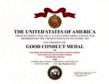 Sample of an Navy Good Conduct Certificate. This is just for you to see our work picture