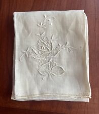 Vintage Antique Ivory Tea Cloth Embroidered Cotton Floral 19.75 X 14.5” picture