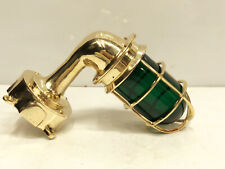 Antique new Vintage Style Brass Wall Swan Green Glass Ship Light Junction Box picture