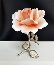 Vtg Italy Capodimonte Figurine Flower Orange Rose Porcelain Silver Argento 1000 picture
