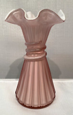Fenton Wheat Vase Dusty Rose White Overlay Cased Art Glass w/ Ruffled Top 7.5