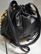 Vintage ( 1970s ) Black Genuine Leather Made In USA Drawstring Hobo Bag RARE... picture