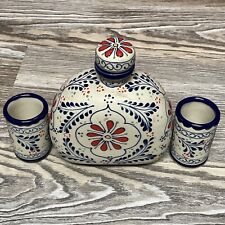 Grand Mayan Talavera Mexico Blue Art Bottle Mexican Pottery Tequila Bottle EMPTY picture