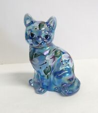 Fenton Iridescent Blue Carnival Glass Kitten / Cat - Signed, Hand Painted - EUC picture
