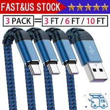 3Pack Braided USB C Type-C Fast Charging Data SYNC Charger Cable Cord 3/6/10FT picture
