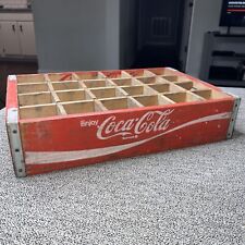 Vintage Enjoy Coca-Cola Wooden Crate Metal Edges 24 Slot Red picture