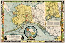 Territory of Alaska 1936 Vintage Style Steamship Route Map - 20x30 picture