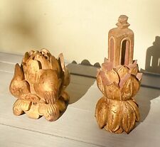 Antique 19th Century Chinese Carved Gilt Lotus Flowers Architectural Trims picture