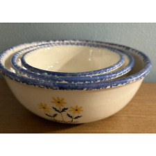 Vintage Nesting bowls Dandelion Pattern Blue Trim - Set 3 - USA made picture