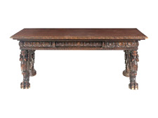 Antique Table, Trestle, Renaissance Revival, Carved, Walnut,  1800s, 19th C. picture