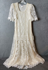 Gilberti Womens Dress 10 White Lace Flutter Sleeve Drop Waist Wedding Beach VTG picture