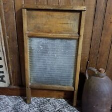 ANTIQUE VINTAGE WOOD NATIONAL WASHBOARD COMPANY BOARD WITH GLASS PANEL picture