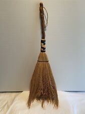 Vintage Corn Broom Twisted Wooden Hand Carved Tree Handle Witches Broom 32” picture