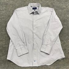 David Donahue Long Sleeve Button Shirt Men's 18 Trim Fit White Blue Red Plaid picture