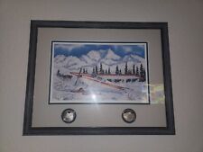 J. COTE' SUTER CESSNA 180 SIGNED BY MARTIN BUSER 2 ALASKA AVIATION COINS Framed  picture