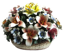 Vintage HUGE Capodimonte Porcelain Basket Flowers Italy Hand Painted Roses 20