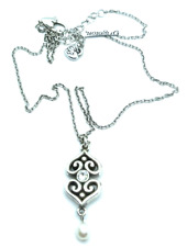Brighton ALCAZAR HEART Margaret Pearl Crystals Toledo Silver Necklace 18