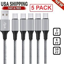 5-Pack Braided USB C Type-C Fast Charging Data SYNC Charger Cable Cord 3/6/10FT picture