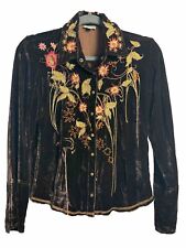 J.Jill Silk Blend Embroidered Snap Button Up Dark Brown Blouse Size S picture
