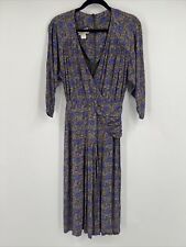 Vintage Michelle Stuart Floral Purple Front Wrap Midi Long Sleeve Dress USA Size picture