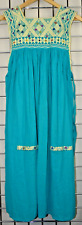 Midi Dress VTG 60s 70s Turquoise Gold Intricately Woven Bodice Soft Flowy Sz S/M picture