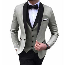 Men Slim Business Suit Three-piece Solid Color Elegant Ball Wedding Groom Suit picture