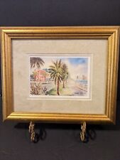 Vintage Artist Signed Gold Framed Watercolor Palm Tree Tropical 10x12 picture