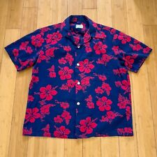 Vintage Ui-Maikai Shirt Mens Medium Blue Red Short Sleeve Floral Hawaiian 1960s picture