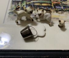 Vintage Set 3 Hagen Renaker Minature Siamese Cat Figurines & Spilled Milk Pail picture