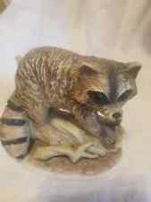 Vintage Homco Home Interiors Raccoon Statue 1423 Ceramic Figurine on Log Base picture