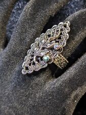 Antique German Filigree Leaf Ring Sterling Silver Ornate Details Gems picture