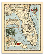 1953 State of Florida Map - Vintage Pictorial Art Print Map - 20x24 picture