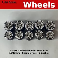 5 Sets-Chrome Whiteline 5 Spoke with Tires and axles.10mm/12mm for Hot Wheels picture