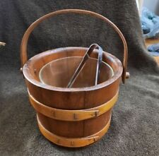 Antique Baby Wooden Firkin Sugar/Ice Bucket Pegged Swing Bentwood Handle picture