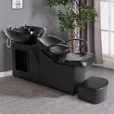 Barber Backwash Unit Chair Ceramic Shampoo Bowl Sink Beauty Salon Spa w/Footrest picture