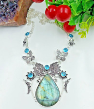 925 Sterling Silver Labradorite Topaz Gemstone Handmade Jewelry Necklace picture