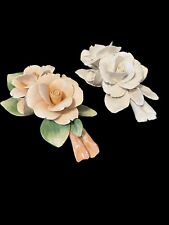 I BORBONE CAPODIMONTE  Vintage Pair Roses Centerpieces Tablescape  MADE IN ITALY picture