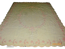 Antique Early Quilt Pink All Hand Stitched 74x88