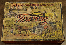 Antique Parker Brothers TOURING Great Automobile Card Game Litho Paper Label BOX picture