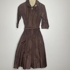 Vintage 1950’s Dress Aywon Original Pleated Belted Midi Brown Button L Crinoline picture
