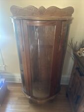 Antique Victorian Oak Wood Curved Glass Carved Lion Paw Feet China Cabinet picture