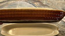 Vintage Corn on the Cob Holder Dishes Set of 4 Brown Ceramic Granny Core NICE picture