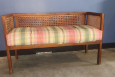 Mid Century Cane Bench Or Sette With PLAID UPHOLSTERY picture