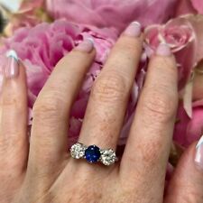 3.19 Ct Natural Blue sapphire & Diamond Engagement Ring Solid 14K White Gold picture